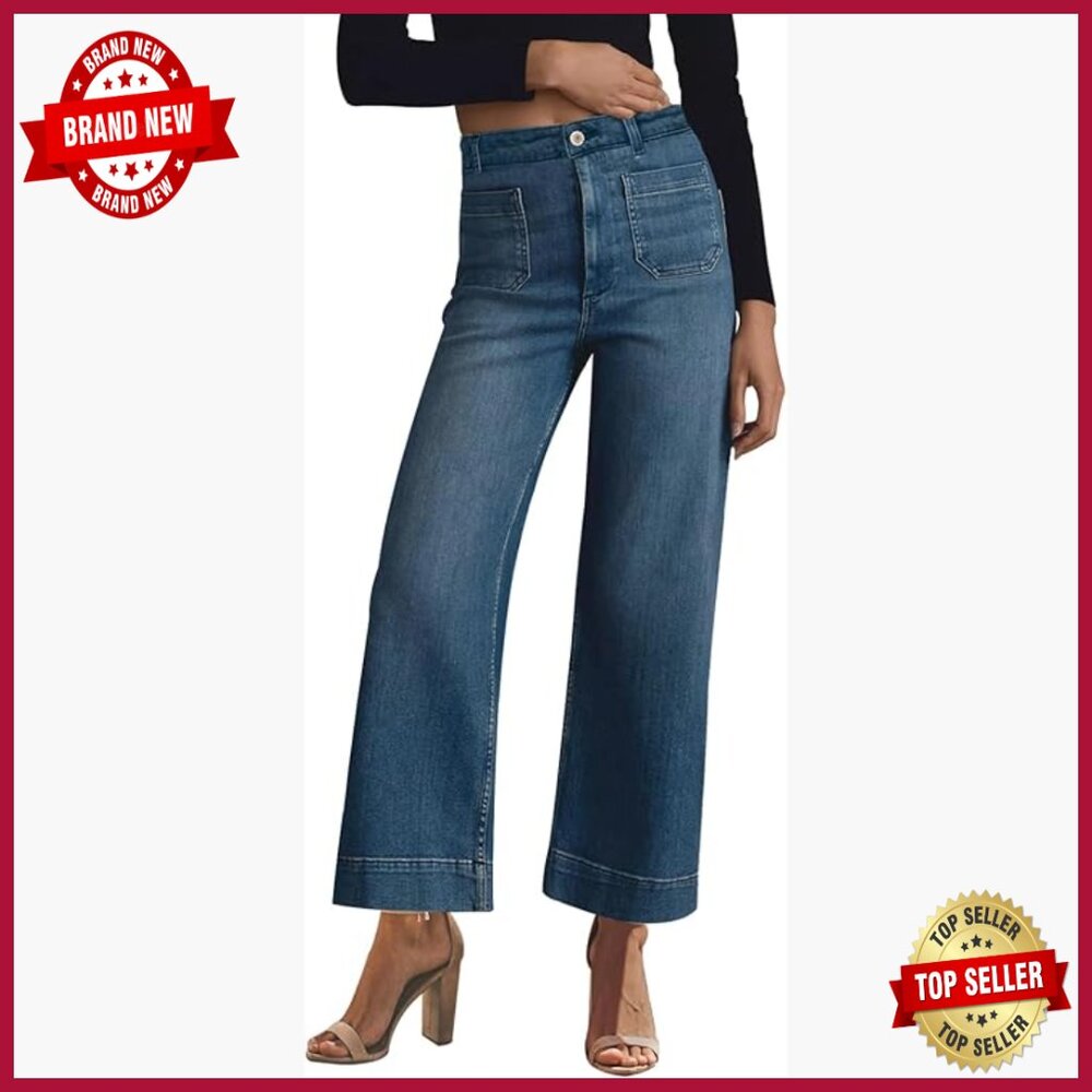 Women's High Waisted Wide Leg Stretchy Denim Jeans Straight Leg Ankle Pants